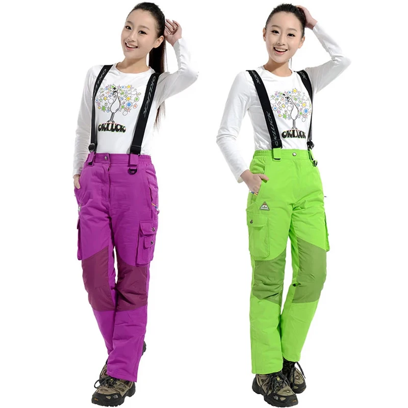 2018 السيدات في الهواء الطلق التزلج السراويل الشتاء المهنية واحدة مزدوجة التزلج يندبروف ماء 10000 تنفس ارتداء تزلج السراويل الدافئة