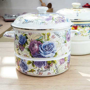 

Porcelain enamel thickening double ears large soup steamer pot flower stew pan saucepan saucepot hot pot cooker 26cm