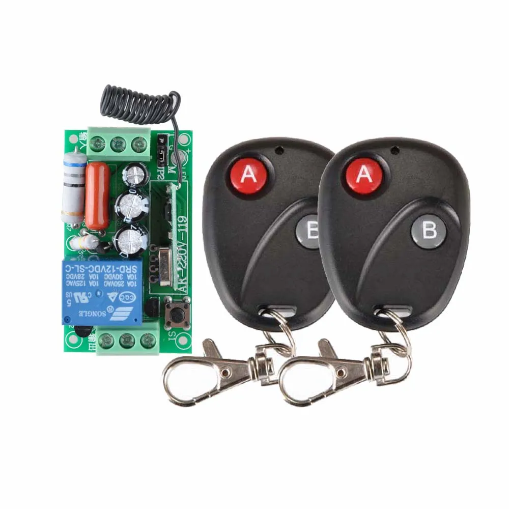 

AC 220V 1CH 10A RF Wireless Remote Switch Wireless Light Lamp LED Switch 1 Receiver 2 Transmitter 315 433 Remote A B Controller