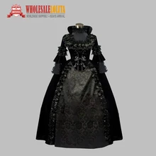 Делюкс Готический Черный Жаккард Pleuche Благородный Викторианской Эпохи старинные Платья Бальное платье vestido де феста