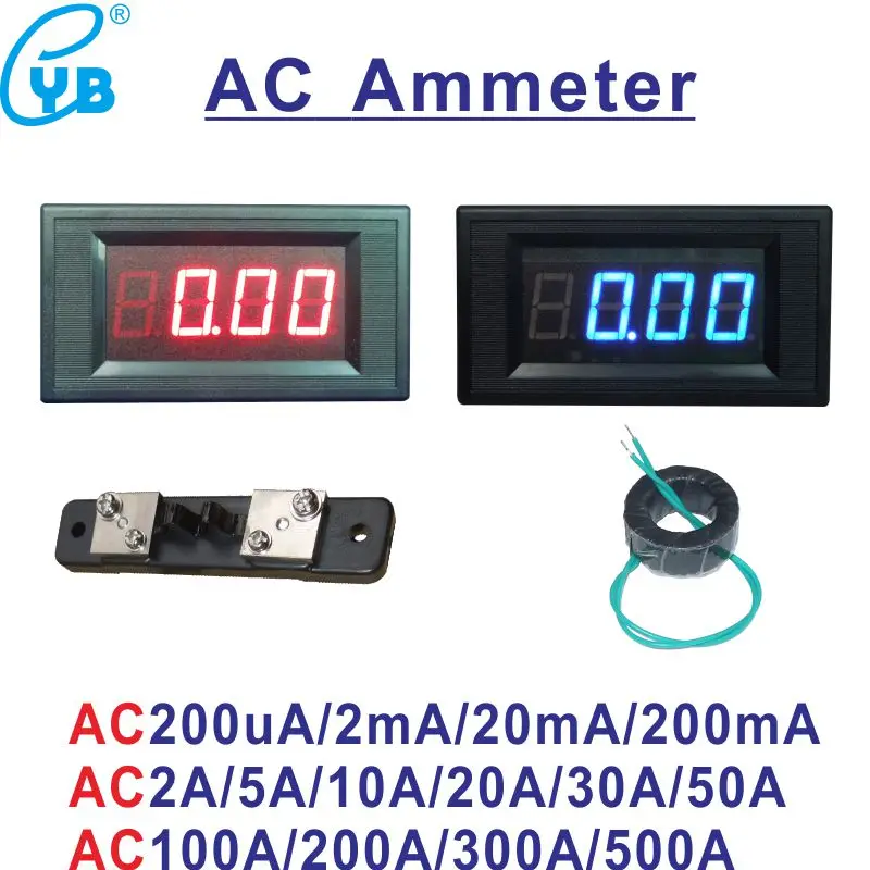 YB5135A AC светодиодный цифровой измеритель тока Амперметр AC 200mA 2A 10A 50A 100A 200A 300A 500A микро Амперметр Milli Амперметр ICL7107