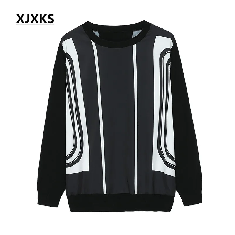 XJXKS Лето Модный женский пуловер и свитера с круглым вырезом полосатый Повседневный удобный женский свитер размера плюс