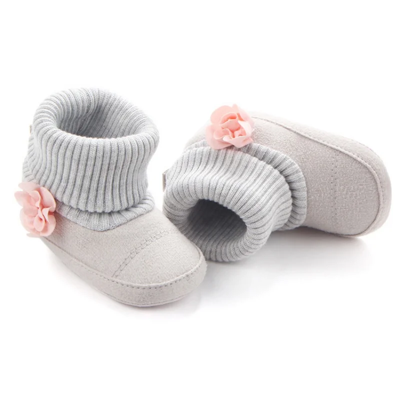 Осенне-зимняя теплая обувь для маленьких девочек вязаные зимние сапоги детские сапоги с цветочным принтом для новорожденных детей от 0 до 12 месяцев