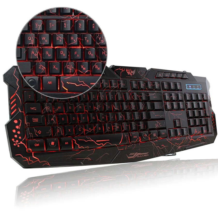 

Russian / English Gaming Keyboard 3 Backlight Modes Russia Version Keyboard USB Powered 19 Keys Conflict for DOTA LOL