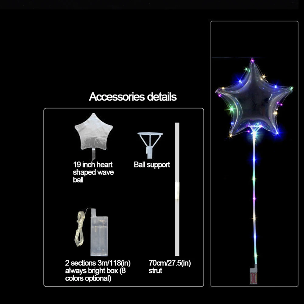 5 шт. 18 ''светодиодный свет вверх шары звезда в форме сердца, прозрачный светящиеся воздушные шары Bobo с светодиодный гирлянды для празднования дня рождения, Свадебная вечеринка Декор