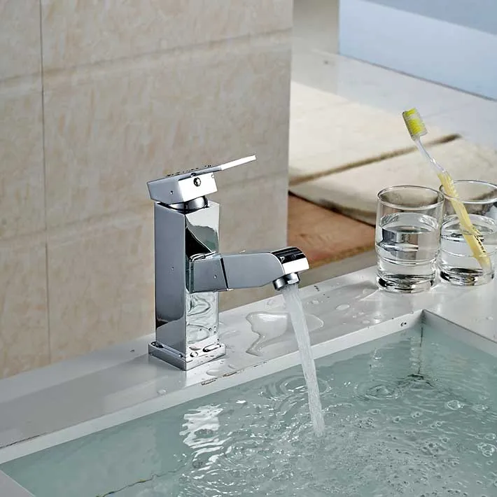 

Bathroom/Kitchen Single Lever Vanity Sink Faucet with Pull-Out Spray Wand, Polished Chrome