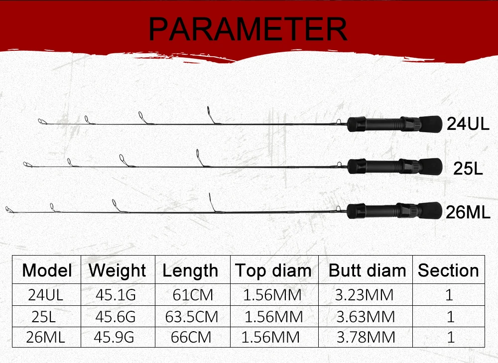 RoseWood Winter Fishing Spinning Combo Kit, 61cm 63.5cm 66cm, Ultra-Light, Light Ice Fishing Rod And Reel Combo, Black  (3)