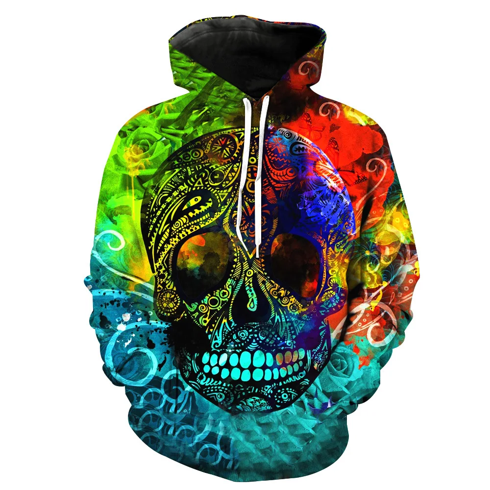 

New Arrival Men's Skull Hoodie 3D Harajuku Skull Printing Halloween Blue Black Red Sudaderas Para Hombre 8 Patterns S To 3xL