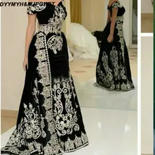 Длинные черные дубайские вечерние платья с белым кружевом с v-образным вырезом, муслиновое платье для выпускного вечера