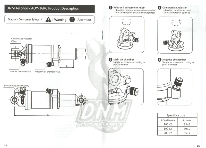 DNM/AOY-36RC передние амортизаторы горный велосипед рулька амортизатор двойной амортизацией подвеска 165/190/200 мм велосипедный вынос руля задний амортизатор