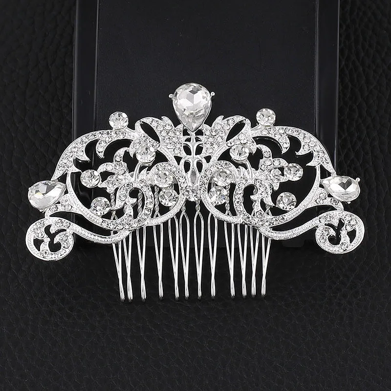 Bridal Hair Combs Silver Color Pearl Rhinestone Flower For Women Crystal Hair Ornaments Jewelry Wedding Accessories