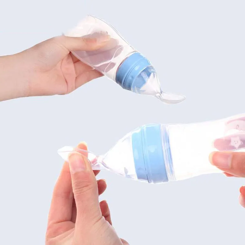 3 in 1 120ml Infant Baby Soft Silicone Food Supplement Toddler Rice Cereal Feeding Bottles Spoon Milk Food Storage Cup
