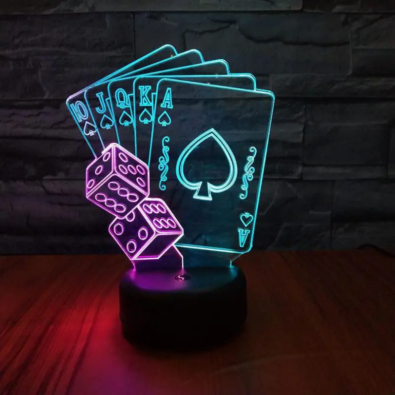 Покер Led 3d Визуальный ночник креативный красочный сенсорный зарядный стерео подарок лампа очаровательный рисунок для детей игрушки 3d свет