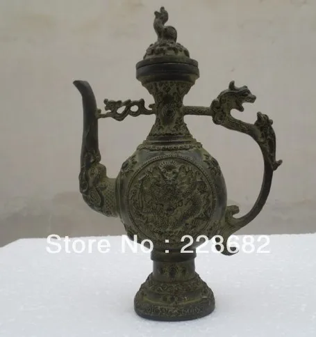 

Asian Antiques Rare China Old Brone Hand Dragon Teapot Flagon fast Shipping