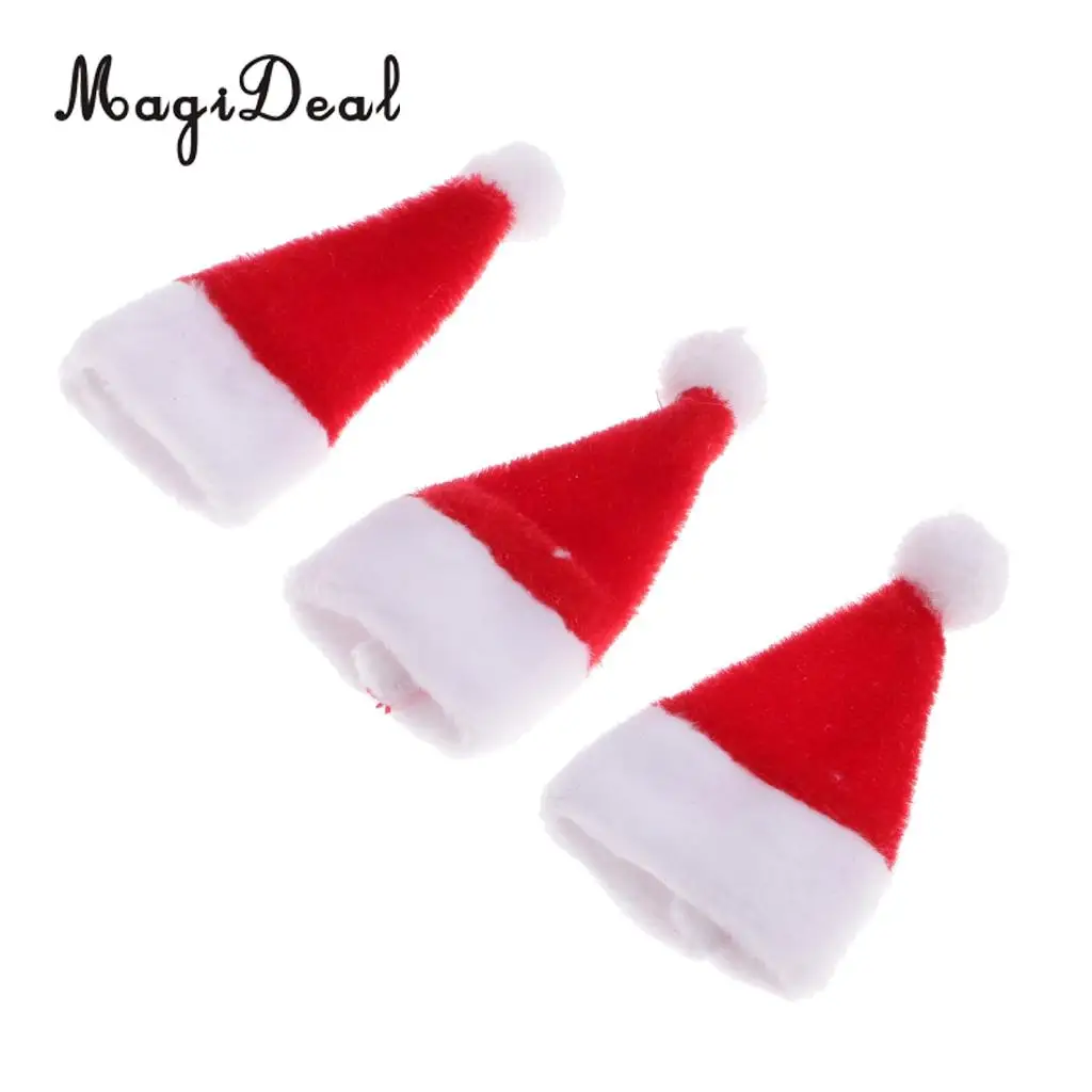 3Pcs 1/12 Scale Cloth Santa Claus Hat Dollhouse Miniature Christmas Xmas Decorative Dolls Accessories Festival Decor Red