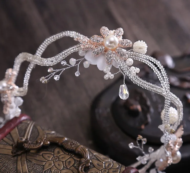 

Mariell Freshwater Pearl Crystal Wedding Headband Hair Vine with Ribbons