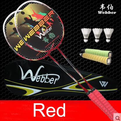Профессиональная ракетка для бадминтона, 2 шт., ракетки из углеродного волокна с 3 воланами и 1 рюкзаком, набор ракеток для бадминтона - Цвет: Red