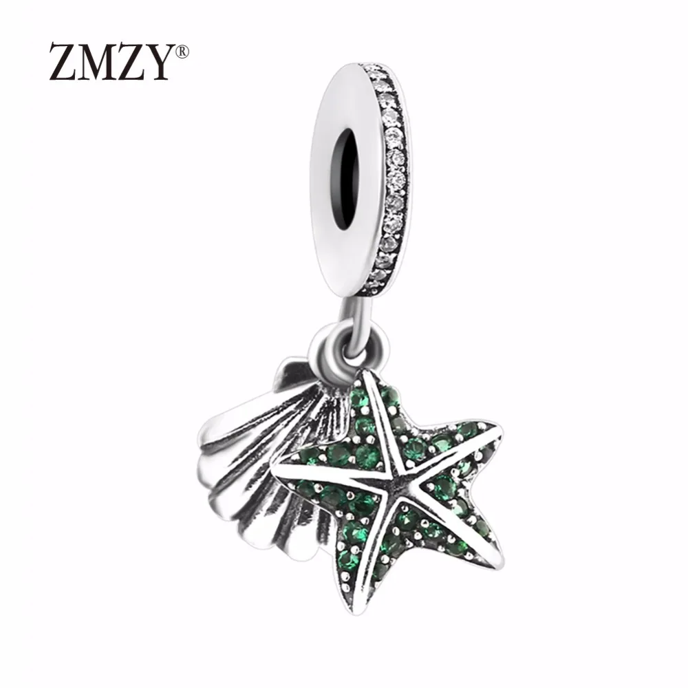 

ZMZY Original 925 Sterling Silver Charms Crystal Starfish Shells Dangle Beads Fits Pandora Bracelet Women DIY Jewelry Wholesale