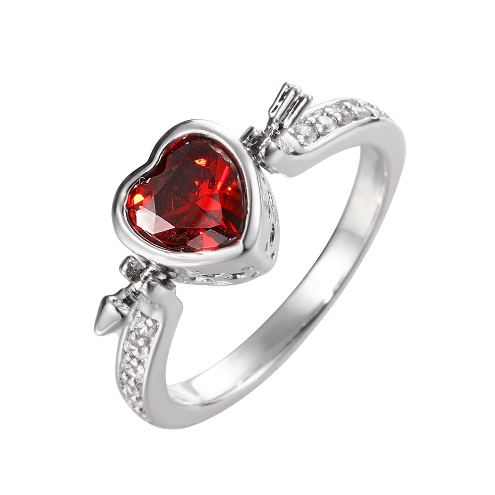 

New Design Creative Rotatable Arrow Heart Cut Red Zircon Forever Love Ring Copper Gift Rings For Lover Girls