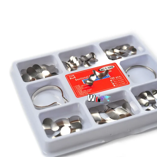 100pcs Dental Matrix Sectional Contoured Metal Matrices No.1.398 + 2 Rings