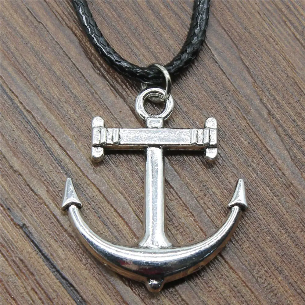 

New Fashion Leather Chain 33x29mm Anchor Pendant Necklace For Women Gift Antique Silver Plated