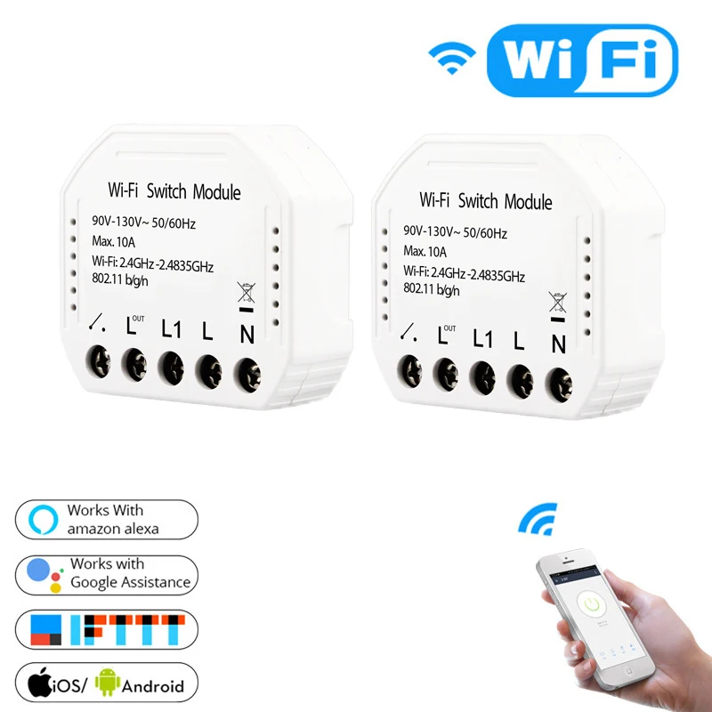 Wifi умный светильник-переключатель Diy выключатель модуль 90 V-130 V Smart Life/Tuya APP пульт дистанционного управления, работает с Alexa Echo Google Home 2 Way - Цвет: 2 Pcs