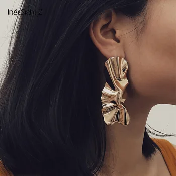 

IngeSight.Z Vintage Geometric Irregular Twist Stud Earrings Brincos Statement Iron Sheet Earrings for Women Jewelry Oorbellen