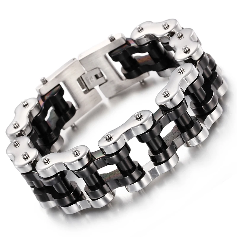 22mm 9 Inch Cool Men S Biker Motorcycle Chain Chunky Stainless Steel 22mm 9 Inch Cool Men S Biker Motorcycle Chain Chunky Stainless Steel Bracelet Silver Black Jewelry 206g Heavyweight In Link Bracelets From
