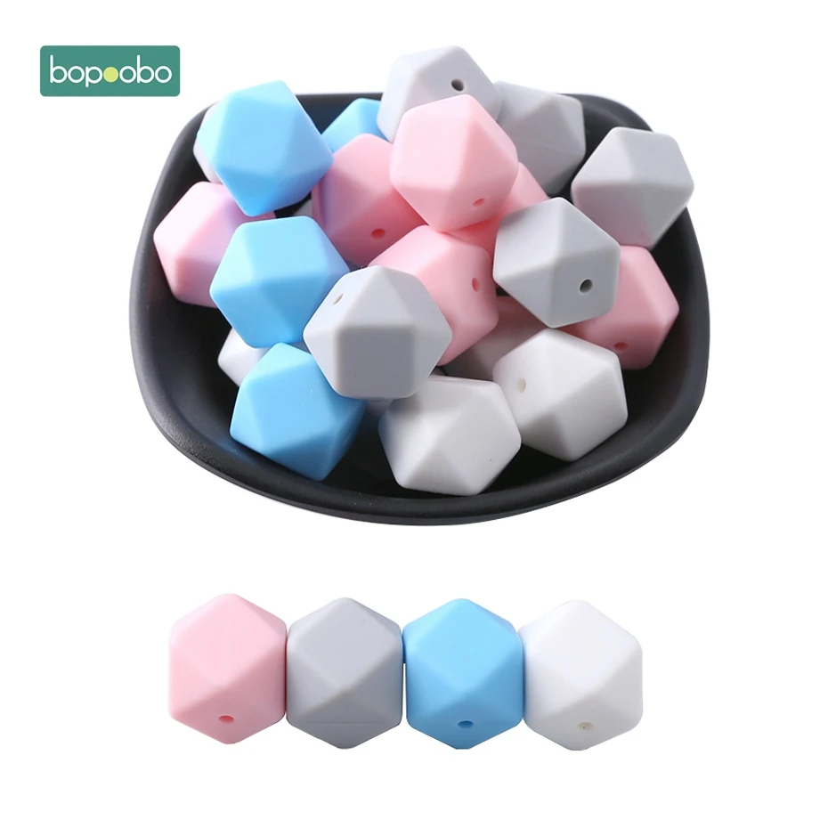 Bopoobo 50pc Silicone Hexagon Beads Baby Teething Beads Silicone Rodent Baby Nursing Accessories Silicone Teething Beads - Цвет: Pink-Blue Series