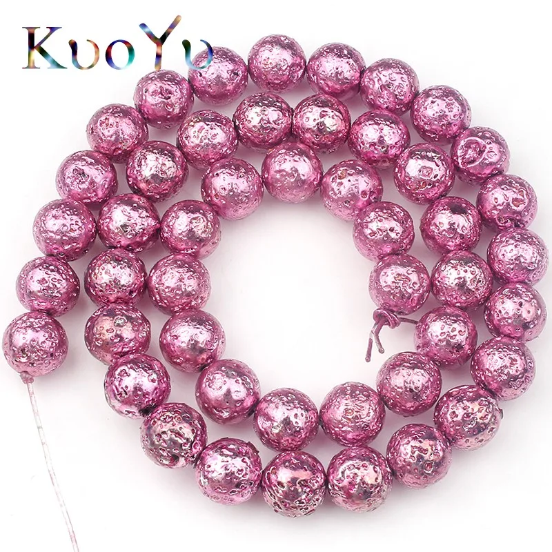 

Wholesale Purple Plating Rock Volcanic Lava Stone Diy Charm Bracelet Natural Stone Beads Round Loose Beads For Jewelry Making