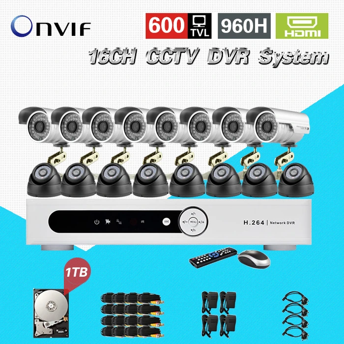 

16 Ch 600TVL IR Weatherproof video Surveillance CCTV Camera Kit 16ch wifi DVR Recorder System Kit hard drive 1TB CK-215