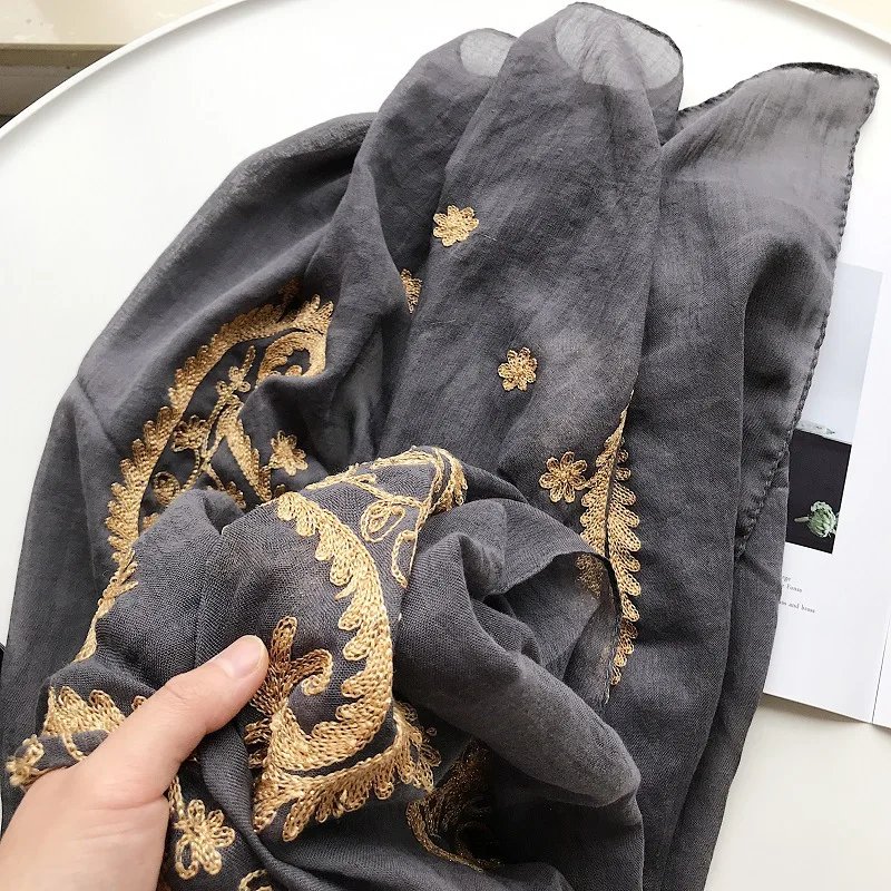 New 2021 Embroider Cashew Floral Viscose Hijab Scarf Maxi Wraps Scarves Autumn Winter Headhand Shawl Muslim Long Islamic Scarves