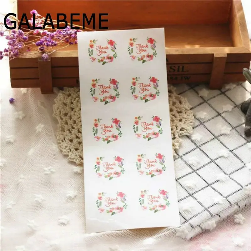 Galabeme 100 шт. розовый цветок благодарим вас уплотнительная этикетка клейкая