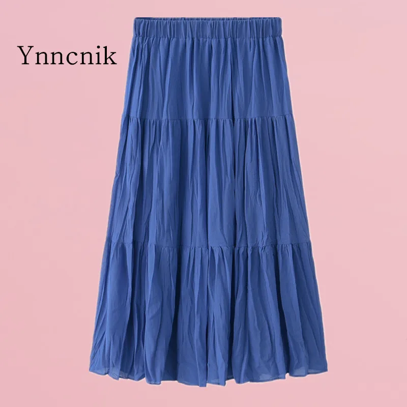 Ynncnik 2019 Весна для женщин шифон креп длинная юбка летние однотонные Boho Стиль плиссированные юбки для S1427