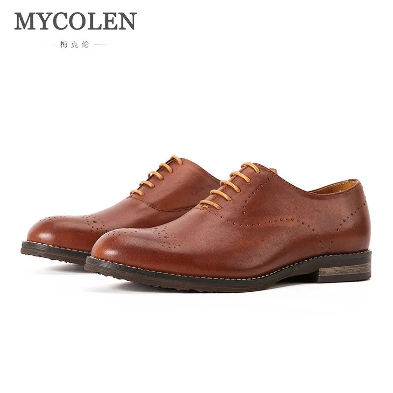 

MYCOLEN Mens Handmade Dress Shoes Genuine Leather Men Shoes Lace Up Party Wedding Mens Oxfords Luxury brand Carved Shoes