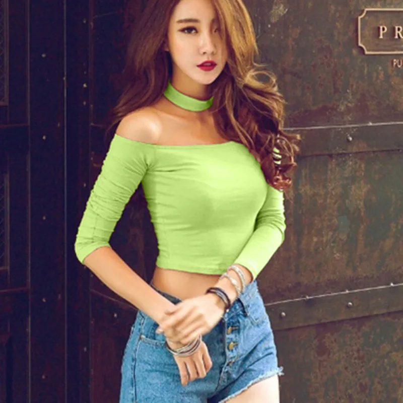 2017 Сексуальные Женщины Щель Декольте Без Бретелек Футболка Женская С Длинным