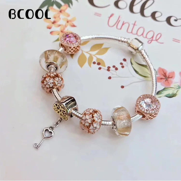 

BCOOL DIY Jewelry Female Charm Fashion Silver 925 Original Bracelet, Key Crystal Jewelry Bracelet Jewelry Gift Free Package