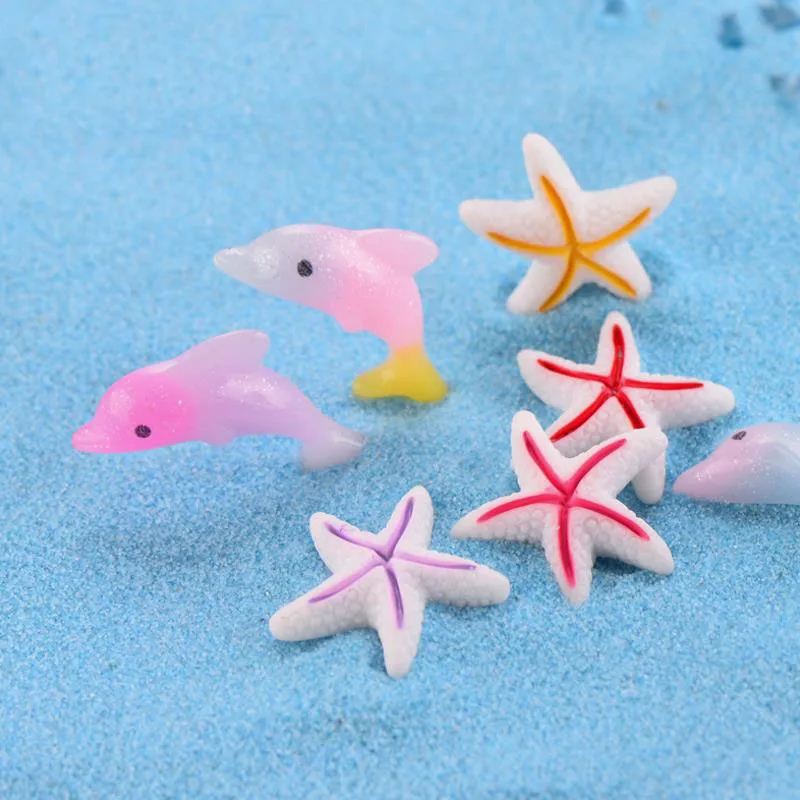 

5pcs/set Cute Starfish dolphins Miniature Figurine mini fairy garden Aquarium fish tank decor resin craft Action Figure Toys