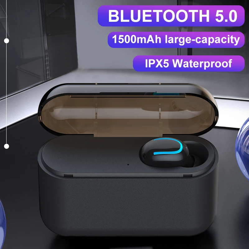 VTIN Single Earbud Ture Wireless Bluetooth 5.0 Earbuds Waterproof Earphone with 1500mAh Charging Case Auto-pairing Headphone     (1)