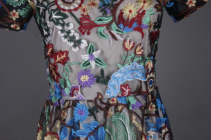 Высококачественное Модное Новое весенне-летнее роскошное платье в пол с вышитыми цветами и круглым вырезом