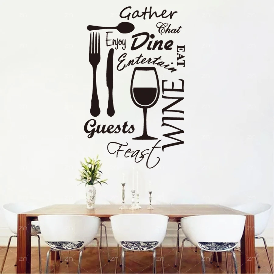 B43 cocina palabra vinilo pared arte pegatinas comedor comida vino