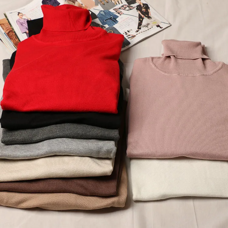 Women Basic Turtleneck Sweater Jumper Pullover Knitted Slim Autumn Winter Basic Clothes Tops Casual Turtleneck Sweater OY0465 Sweaters