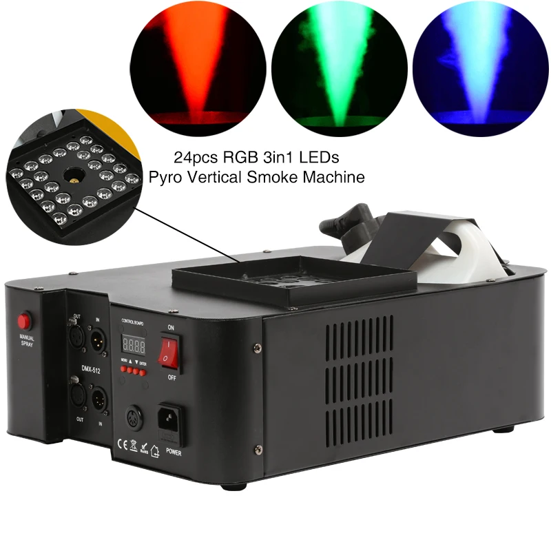 IMRELAX Лидер продаж RGB 3in1 светодиодов 1500 Вт Пиро Вертикальная Стадия туман машина с дистанционным DMX дым машинного масла защита