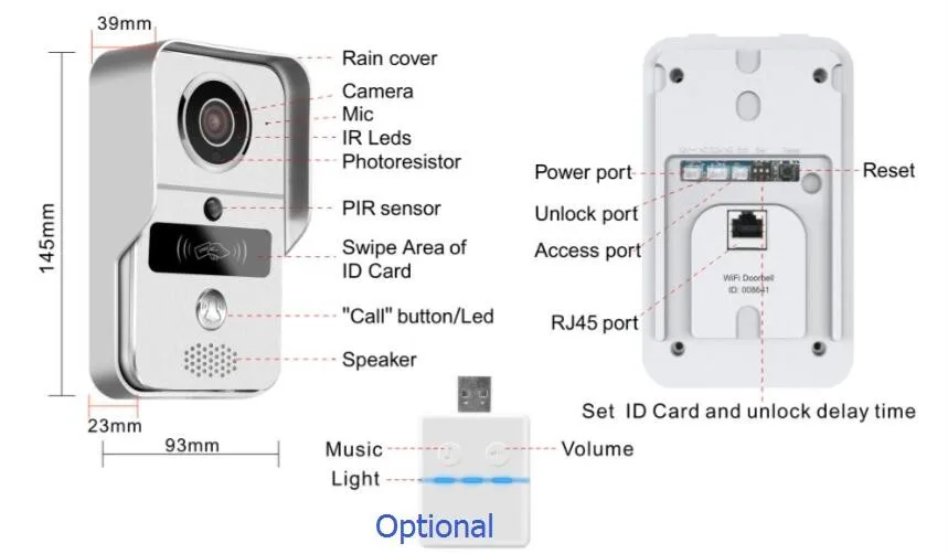 Wi-Fi видео дверной звонок беспроводной домофон Поддержка IOS Android RFID брелок доступа видео домофон + звонок