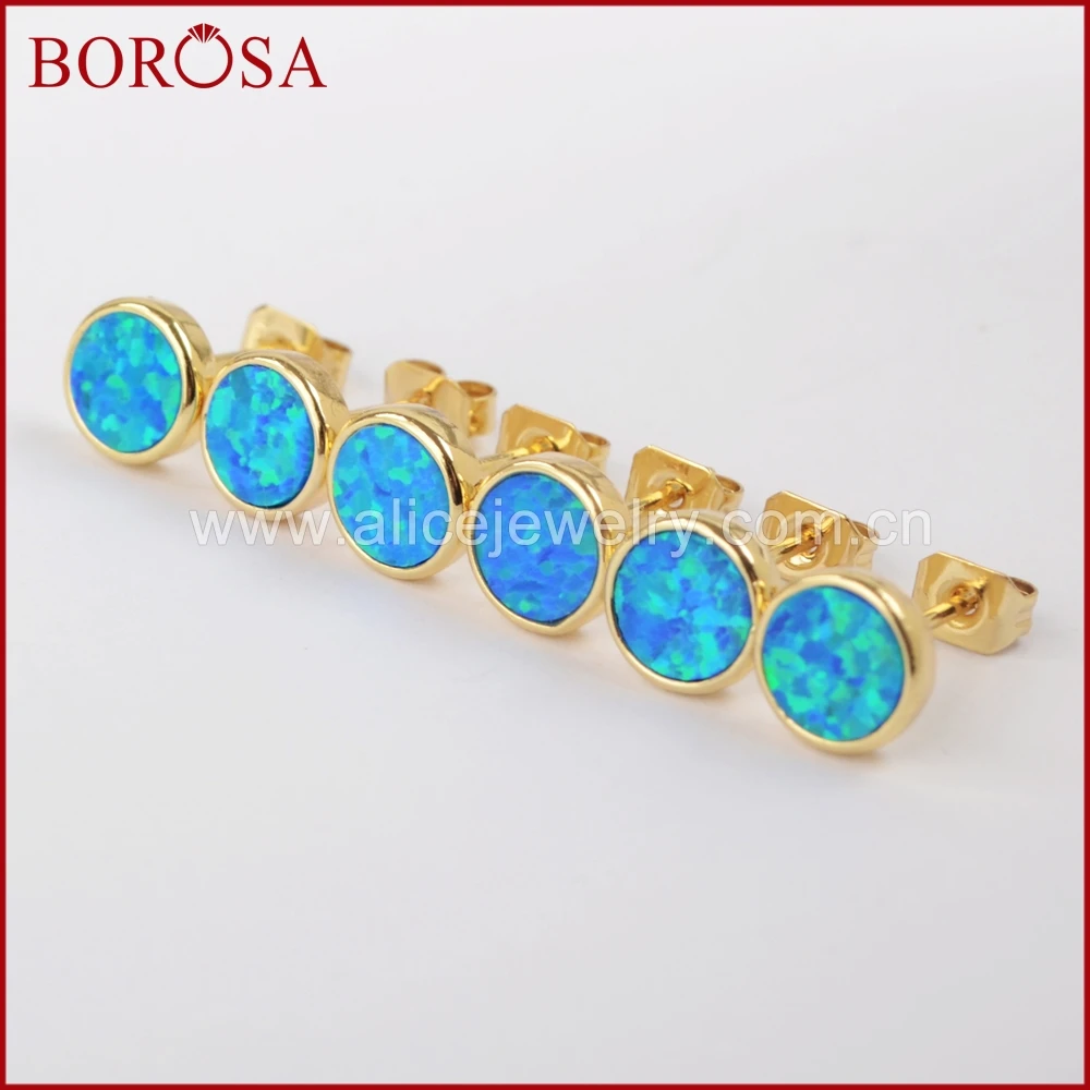 Серьги гвоздики BOROSA ZG0227 женские ювелирные украшения с золотой оправой и голубым