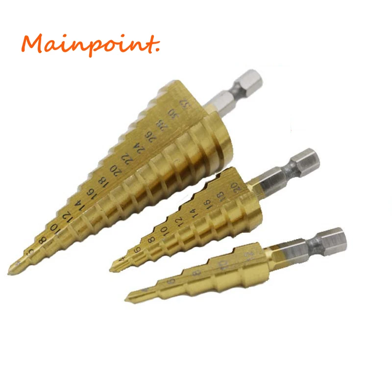 3Pcs Step Drill Bit Set Quick Release Metric Drills 4 12/20/32mm 1/4