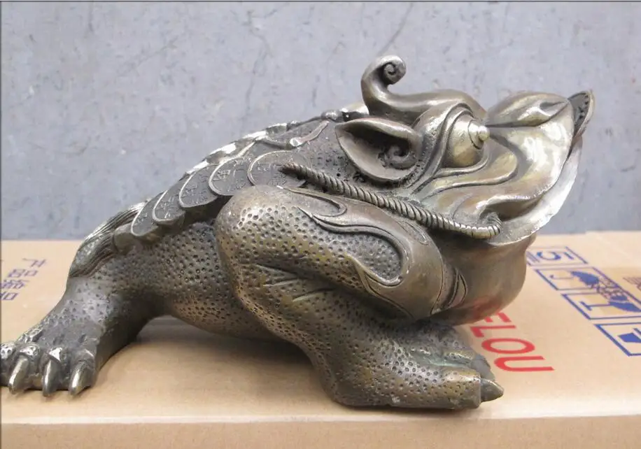 

10"Good luck China Feng shui bronze Three toad of leg Jin Chan statue
