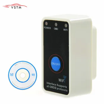 

White OBD2 V2.1 Super Mini ELM327 Wifi ELM 327 OBD ii CAN-BUS Diagnostic Tool+Switch Works on Android Free Shipping