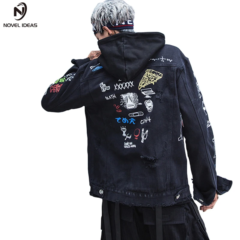 

Novel ideas Brand New Denim Jacket Men Japan Style Graffiti Vintage Patch Designs Denim Jackets For Men Hip Hop Streetwear