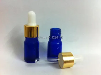 

100pcs 5ml blue glass essential oil bottle of essential oil dropper bottle cap gold sub-bottling